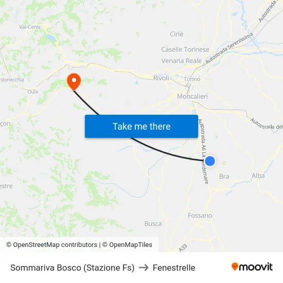 Sommariva Bosco (Railway Station) to Fenestrelle map