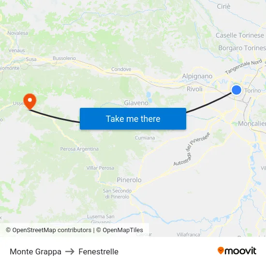 Monte Grappa to Fenestrelle map