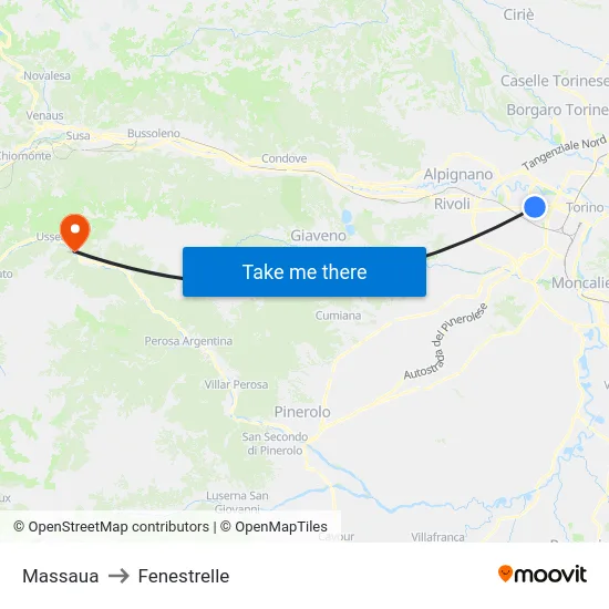 Massaua to Fenestrelle map