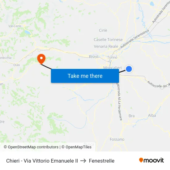 Chieri - Via Vittorio Emanuele II to Fenestrelle map