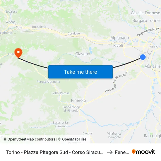 Torino - Piazza Pitagora Sud - Corso Siracusa - Via Don Bartolomeo Grazioli to Fenestrelle map