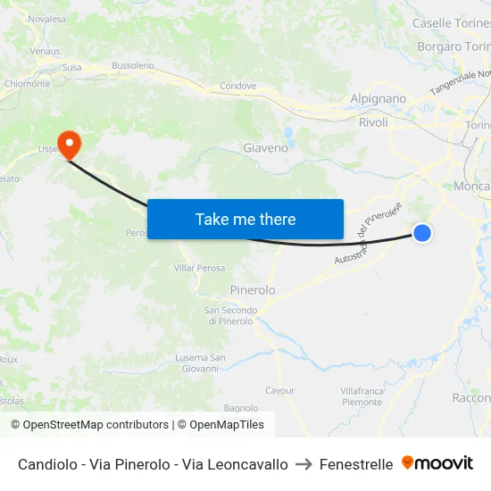 Candiolo - Via Pinerolo - Via Leoncavallo to Fenestrelle map