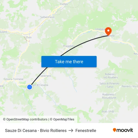 Sauze Di Cesana - Bivio Rollieres to Fenestrelle map