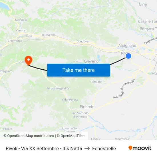 Rivoli - Via XX Settembre - Itis Natta to Fenestrelle map