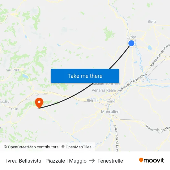 Ivrea Bellavista - Piazzale I Maggio to Fenestrelle map