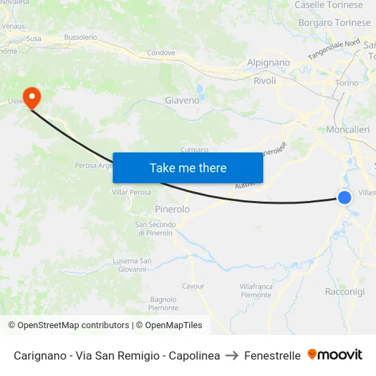Carignano - Via San Remigio - Capolinea to Fenestrelle map