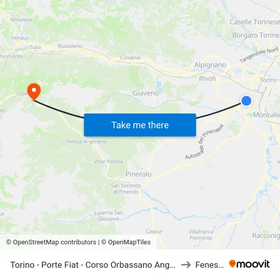 Turin - Fiat Gates - Corso Orbassano Corner Cattaneo Square to Fenestrelle map