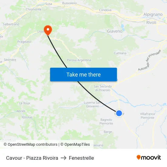 Cavour - Piazza Rivoira to Fenestrelle map