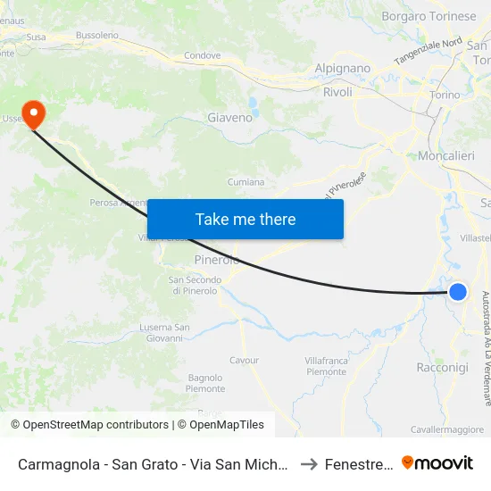 Carmagnola - San Grato - Via San Michele  4 to Fenestrelle map