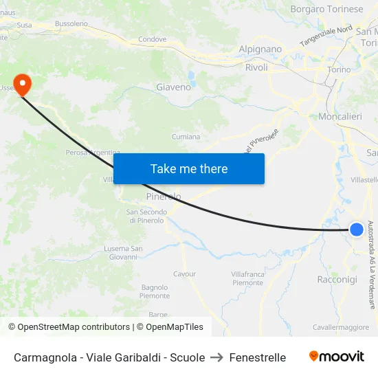 Carmagnola - Viale Garibaldi - Scuole to Fenestrelle map