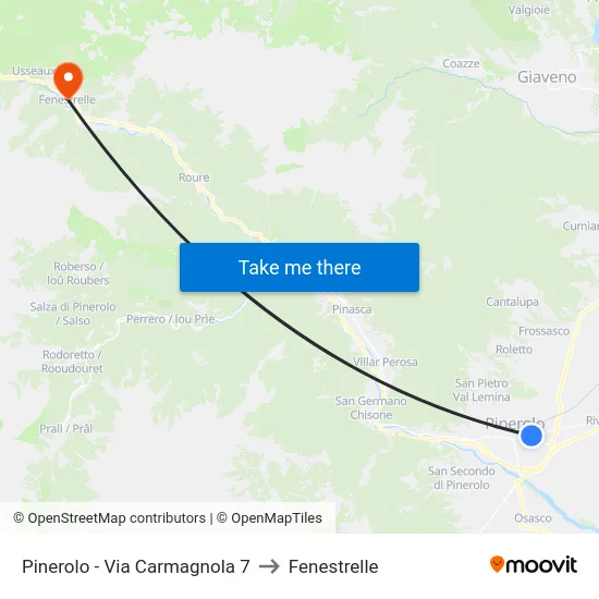 Pinerolo - Via Carmagnola  7 to Fenestrelle map