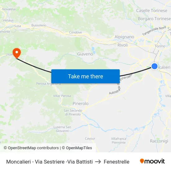 Moncalieri - Via Sestriere -Via Battisti to Fenestrelle map