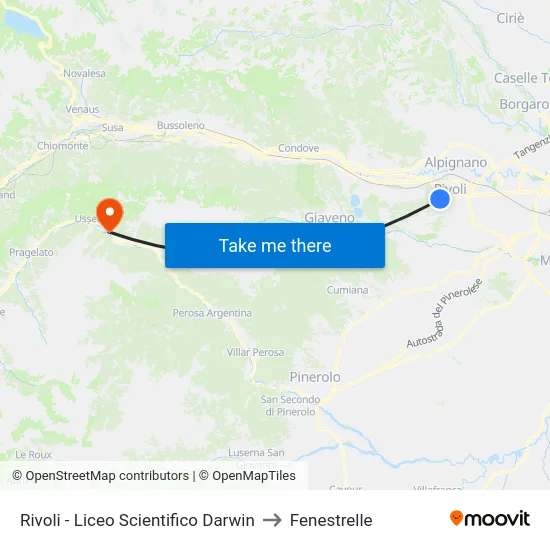 Rivoli - Liceo Scientifico Darwin to Fenestrelle map