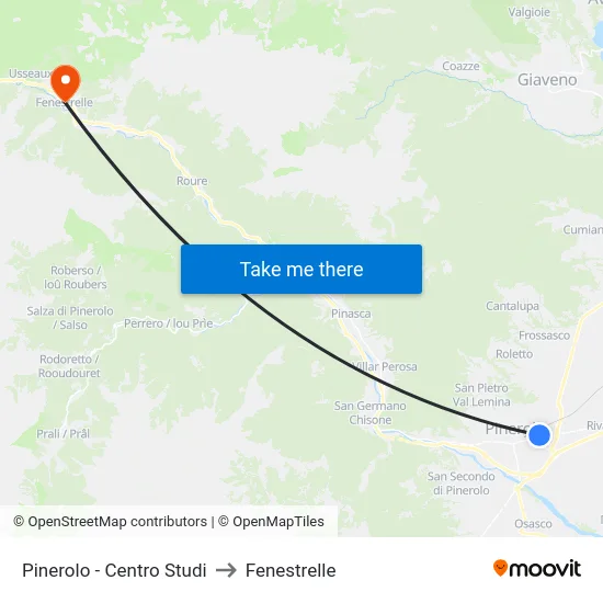 Pinerolo - Centro Studi to Fenestrelle map
