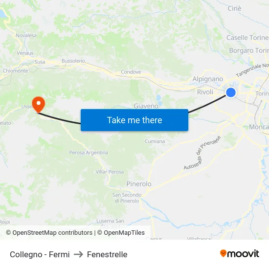 Collegno - Fermi to Fenestrelle map