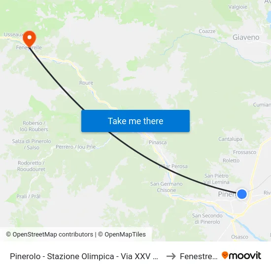 Pinerolo - Stazione Olimpica - Via XXV Aprile to Fenestrelle map