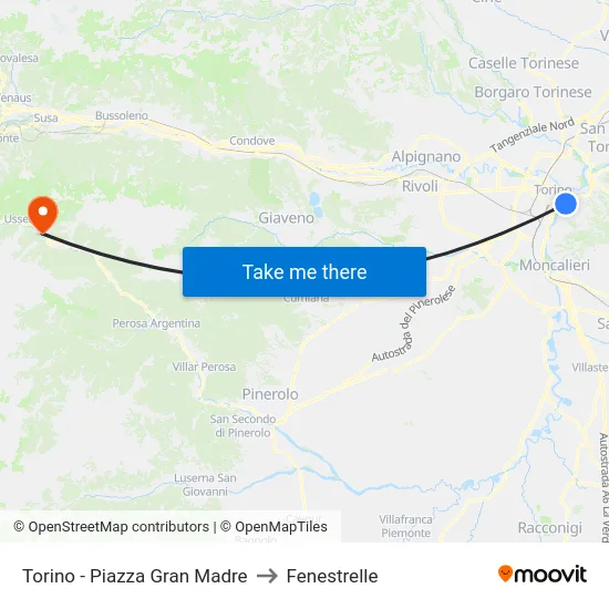 Torino - Piazza Gran Madre to Fenestrelle map