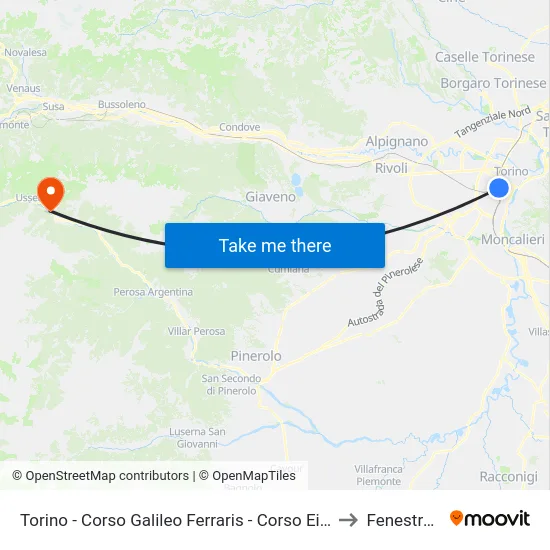 Turin - Galileo Ferraris Course - Einaudi Course to Fenestrelle map