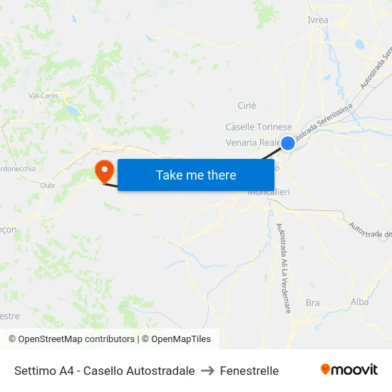 Settimo A4 - Highway Toll to Fenestrelle map