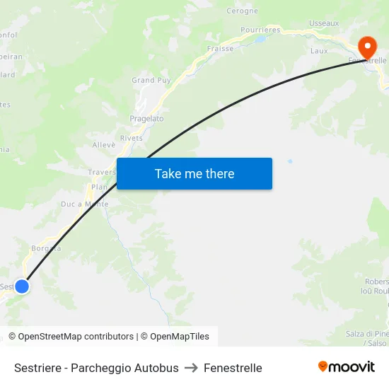 Sestriere - Parcheggio Autobus to Fenestrelle map