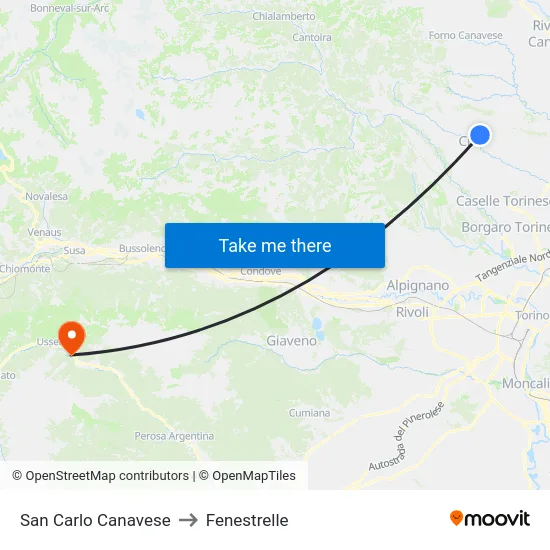 San Carlo Canavese to Fenestrelle map