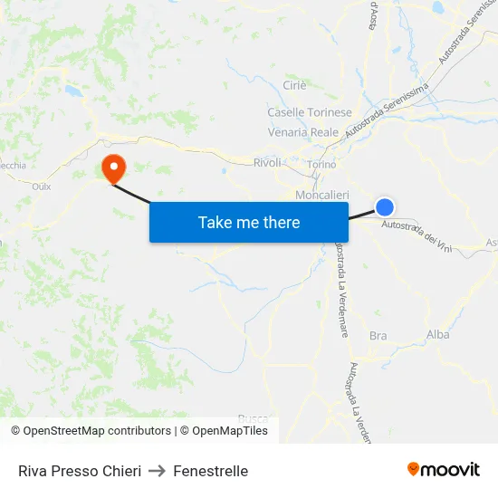 Riva Near Chieri to Fenestrelle map