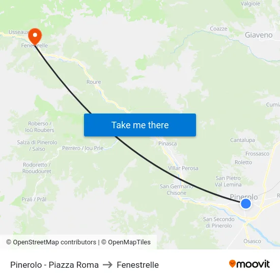 Pinerolo - Piazza Roma to Fenestrelle map