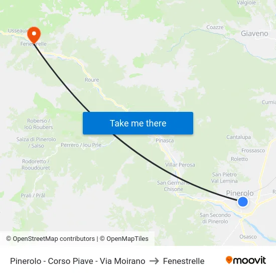 Pinerolo - Corso Piave - Via Moirano to Fenestrelle map