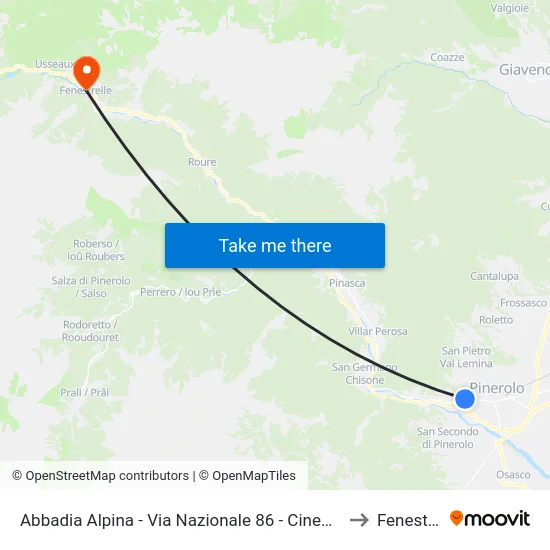 Abbadia Alpina - Via Nazionale  86 - Cinema Hollywood to Fenestrelle map