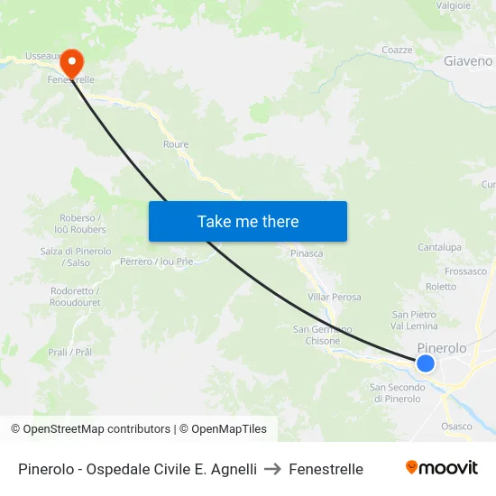 Pinerolo - E. Agnelli Civil Hospital to Fenestrelle map