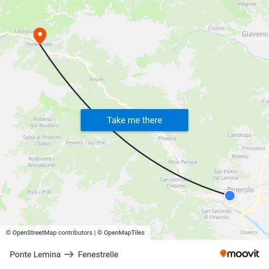 Ponte Lemina to Fenestrelle map