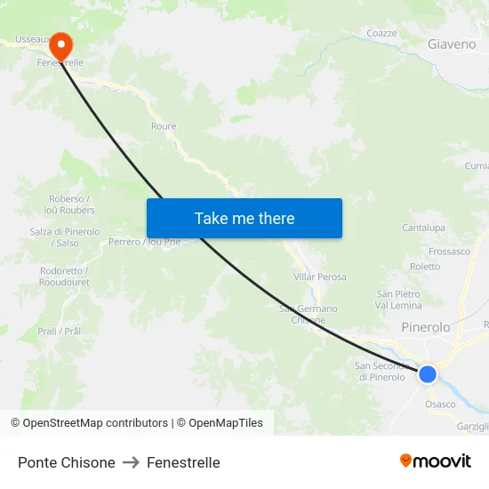 Ponte Chisone to Fenestrelle map