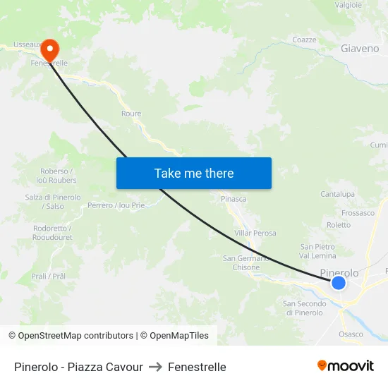 Pinerolo - Piazza Cavour to Fenestrelle map