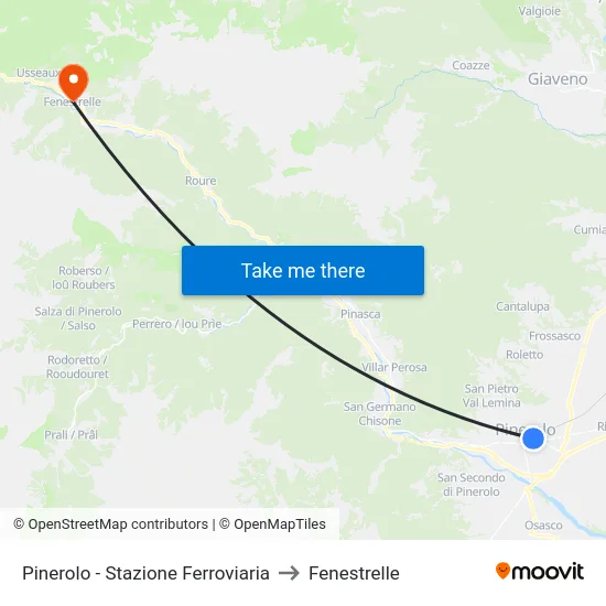 Pinerolo - Railway Station to Fenestrelle map