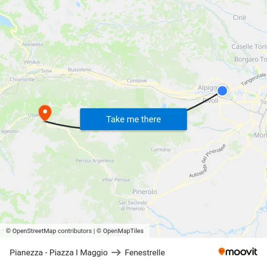 Pianezza - Piazza I Maggio to Fenestrelle map