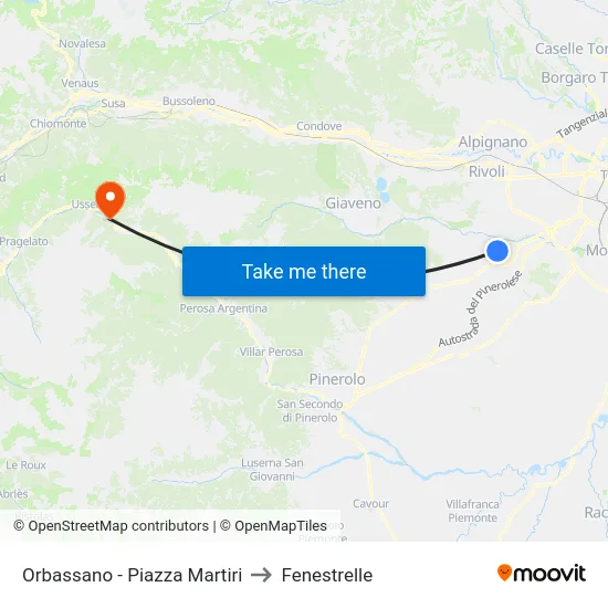 Orbassano - Piazza Martiri to Fenestrelle map