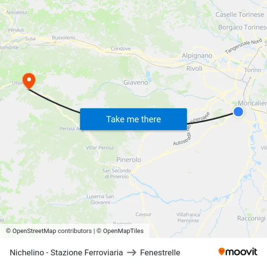 Nichelino - Stazione Ferroviaria to Fenestrelle map
