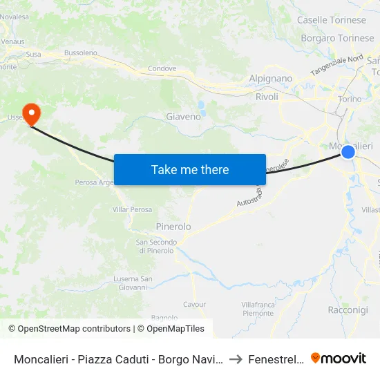 Moncalieri - Piazza Caduti - Borgo Navile to Fenestrelle map