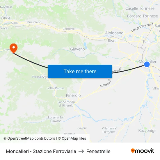 Moncalieri - Stazione Ferroviaria to Fenestrelle map