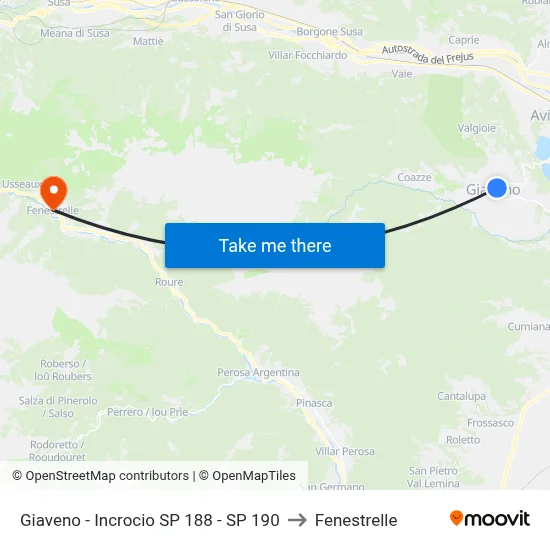 Giaveno - Intersection SP 188 - SP 190 to Fenestrelle map