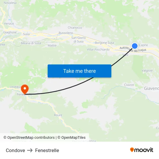 Condove to Fenestrelle map