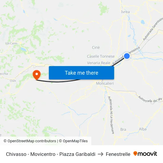 Chivasso - Movicentro - Piazza Garibaldi to Fenestrelle map