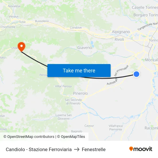 Candiolo - Railway Station to Fenestrelle map