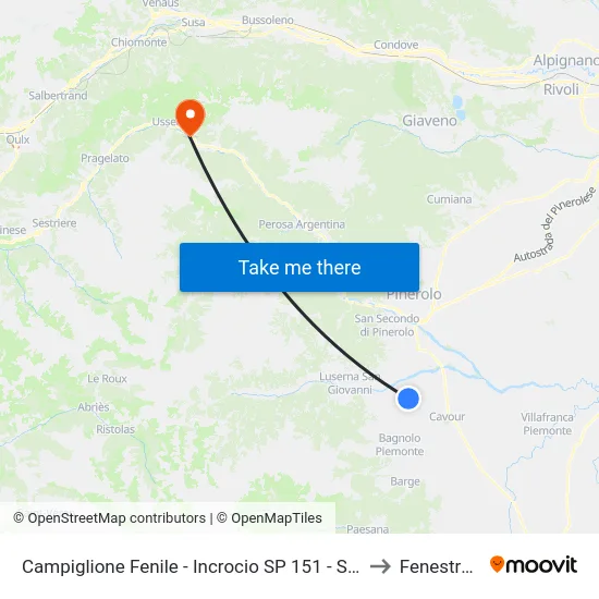 Campiglione Fenile - Incrocio SP 151 - SP 153 to Fenestrelle map