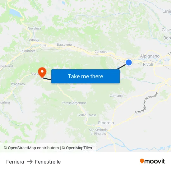 Ferriera to Fenestrelle map