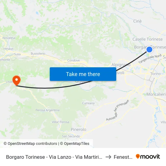 Borgaro Torinese - Lanzo Street - Martyrs of Liberty Street to Fenestrelle map