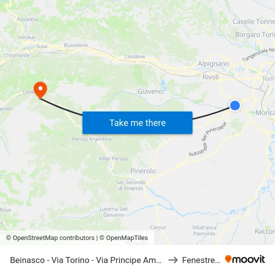 Beinasco - Via Torino - Via Principe Amedeo to Fenestrelle map