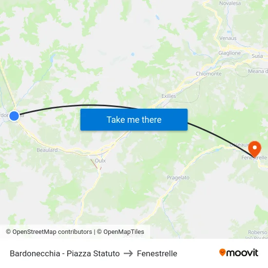 Bardonecchia - Piazza Statuto to Fenestrelle map