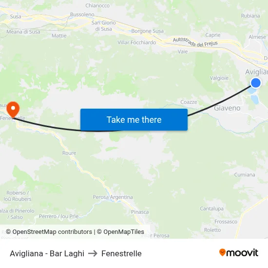 Avigliana - Lakes Bar to Fenestrelle map