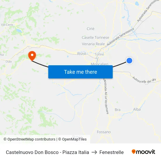 Castelnuovo Don Bosco - Piazza Italia to Fenestrelle map